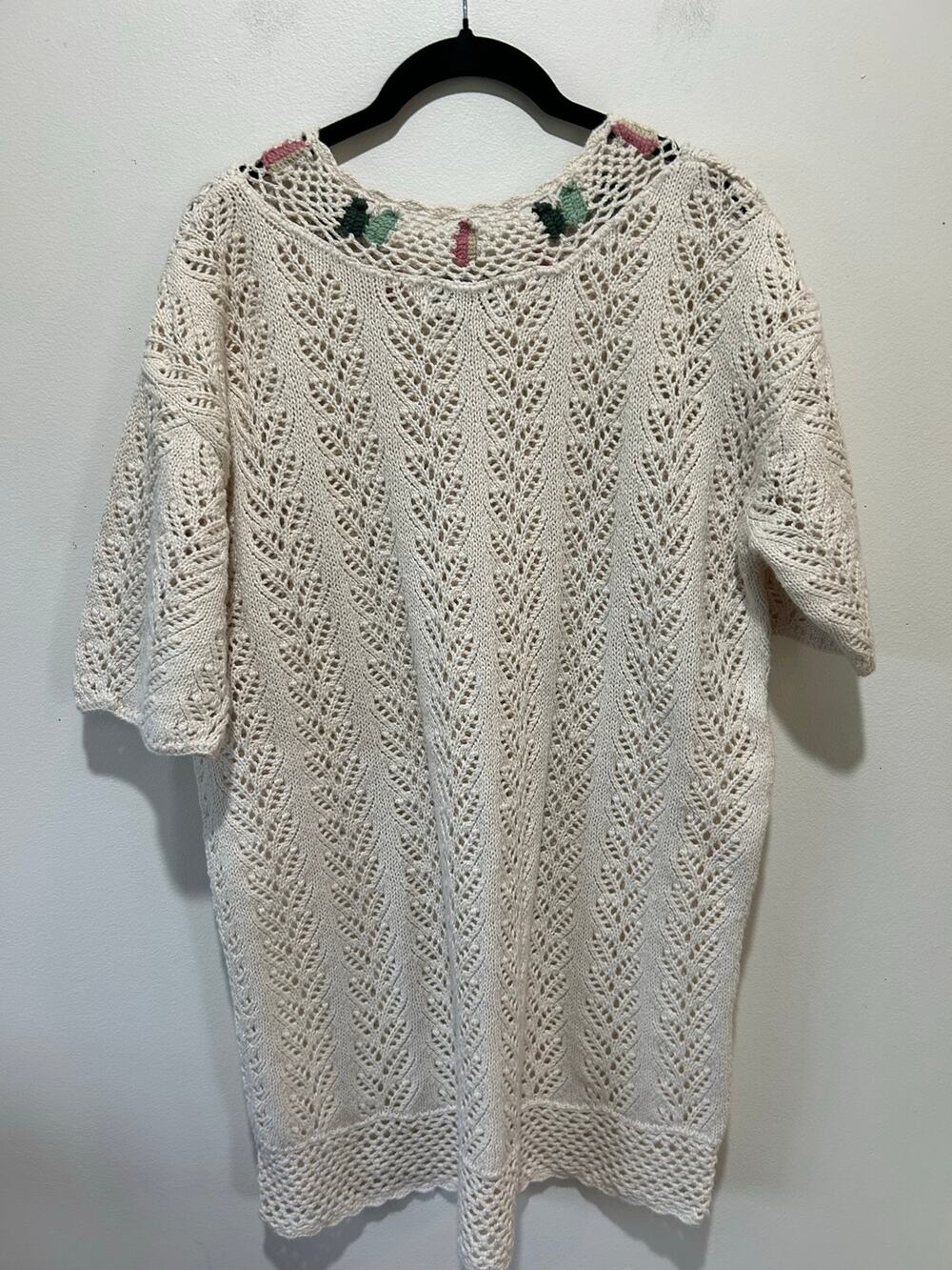 Vintage Gina Peters crochet sweater size M cream floral grandma cottagecore boho